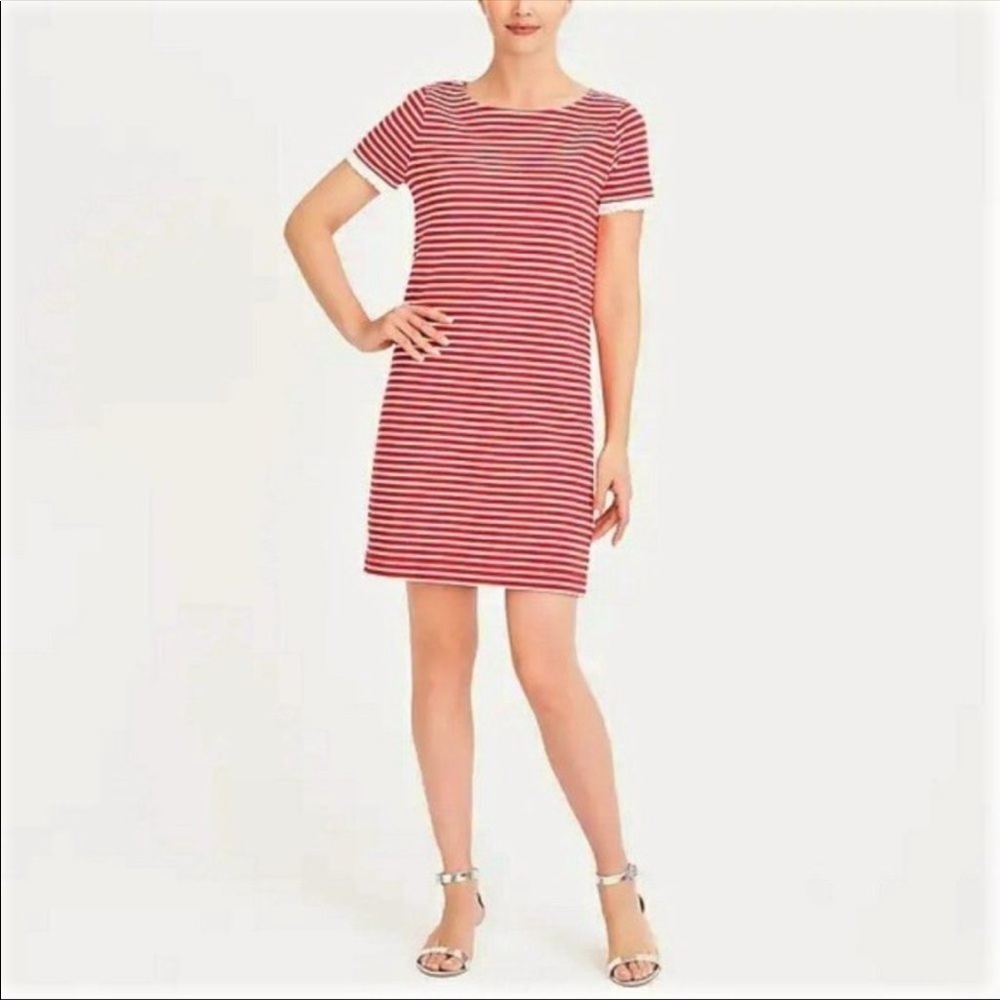 J. Crew Striped Tshirt Dress Ruffle Sleeve Preppy Nautical Casual 4th of‎ July